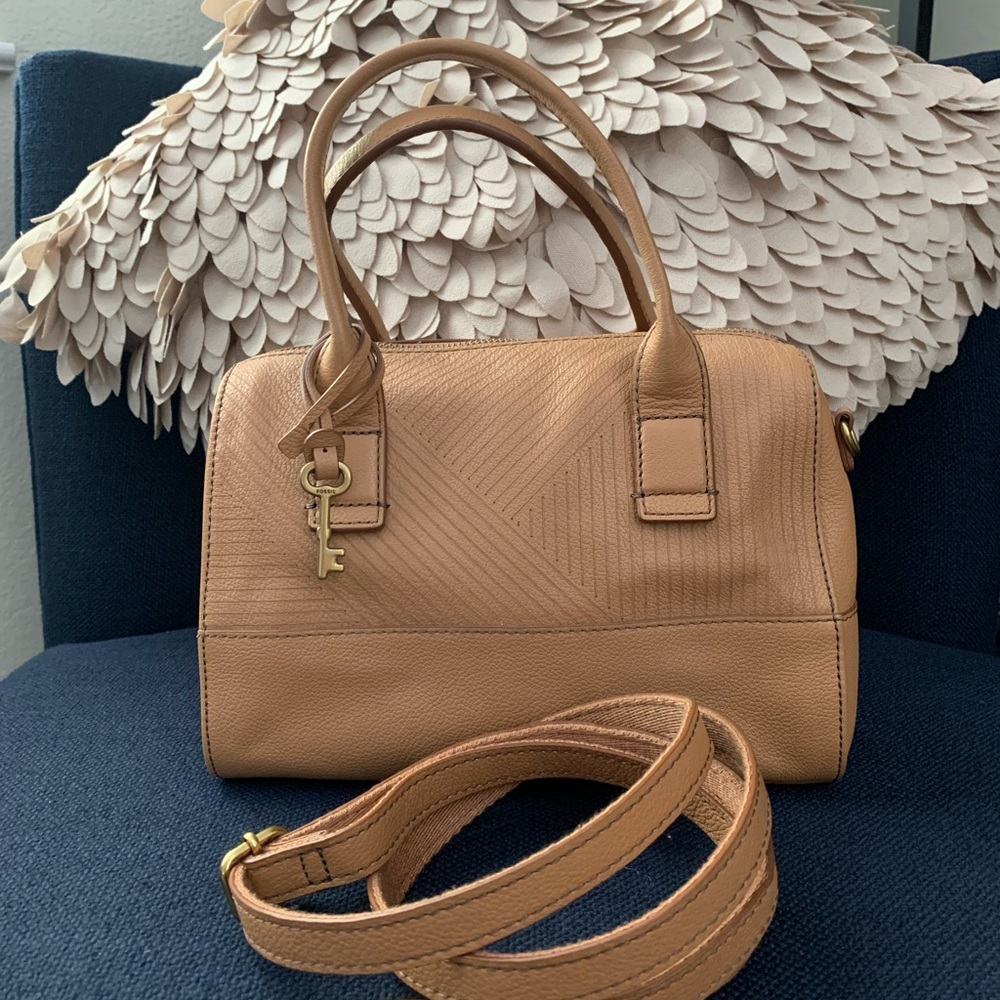 Fossil Jori Tan Leather Satchel with Removable Strap Rare
